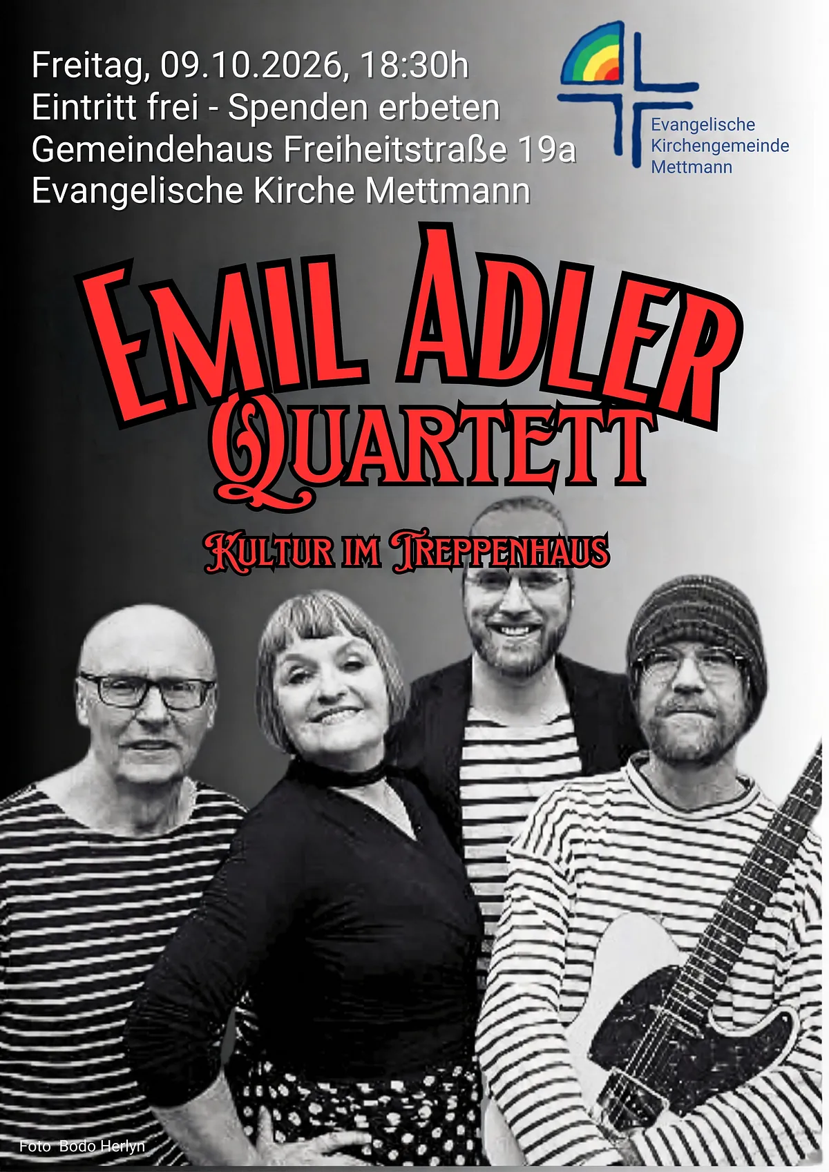 Plakat zu Musik im Treppenhaus mit dem Emil Adler Quartett am 9. Oktober 2026